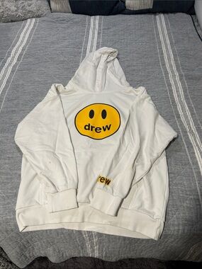 drew house White Hoodie with Yellow Smiley Logo